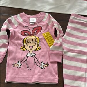 Hanna Andersson Pink and White Striped Pajama Set with Character